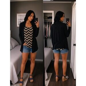 Poof Excellence Women Large Black Open Front Long Sleeve Knitted Boho Cardigan
